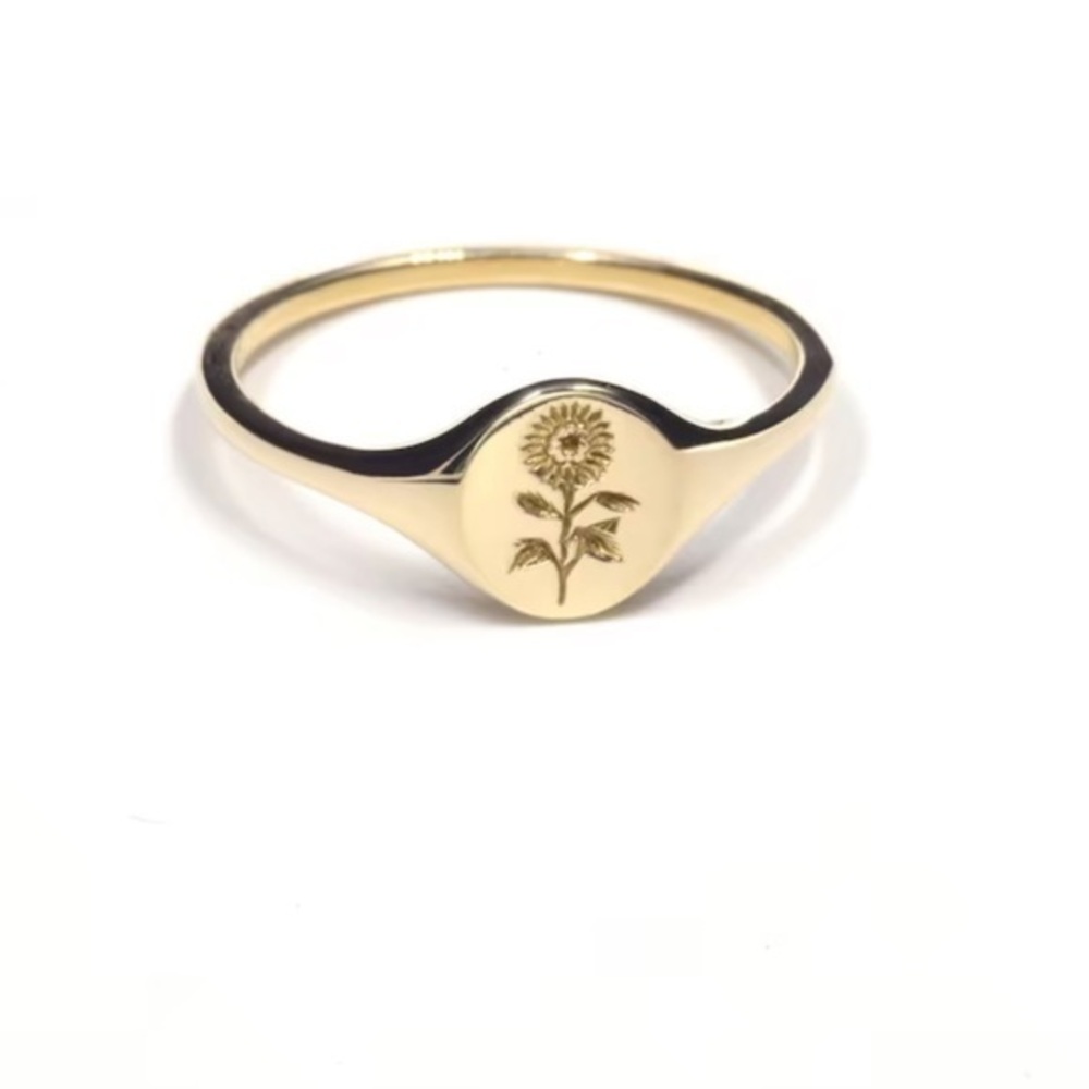 🌻 18K Gold OVer Sterling Vermeil Sunflower Floral Signet Ring